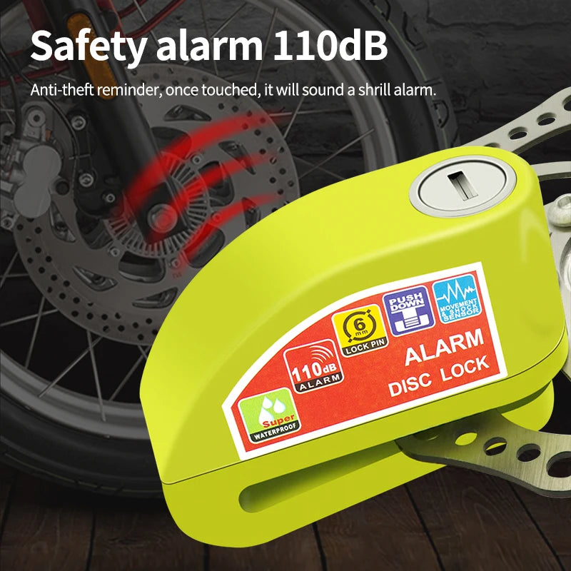 Motorcycle Bicycle Lock Alarm Safety Protection Padlock Disc Aluminum Alloy Anti-Theft Reminder Rope Lock Bag Motorcycle Accessories – Vibration Alarm Key Lock Black Silver Red