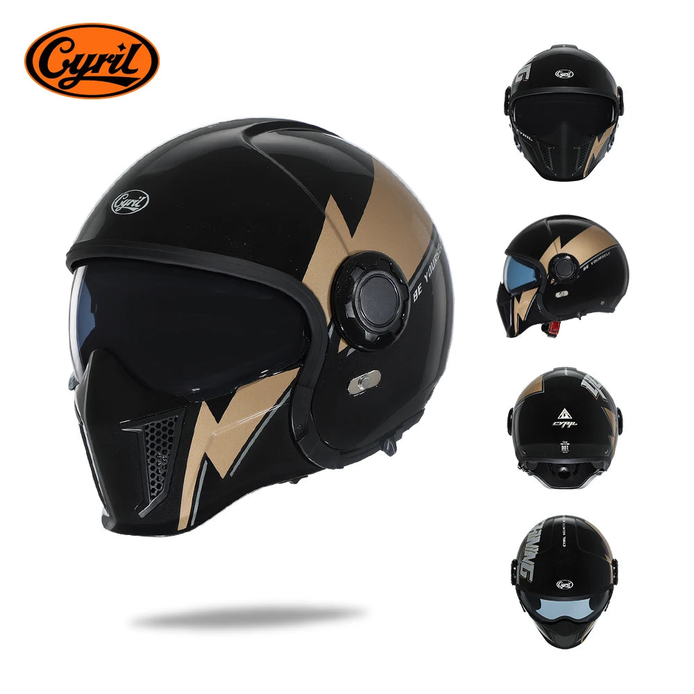 Modular Helmets – DOT Full Face Motorcycle Helmet, Dual Visor, Retro Open Face Design for Men & Women