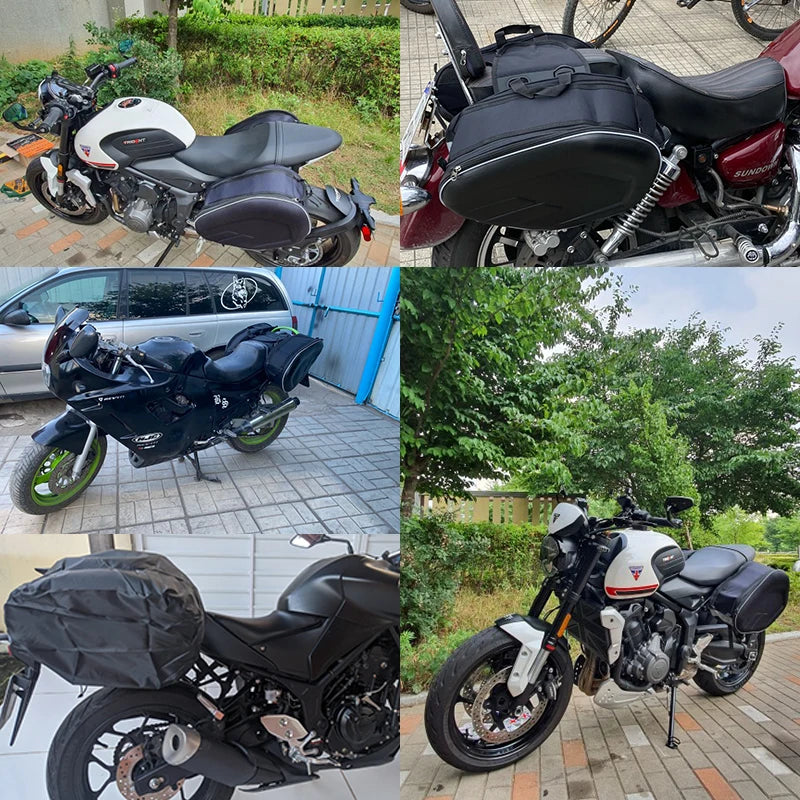 oezrefit 2PCS Universal Fit Motorcycle Pannier Bags Luggage Saddle Bags Side Storage Fork Travel Pouch Box Motorcycle Side Helmet Riding Waterproof 36L-58L with Rain Cover – Black