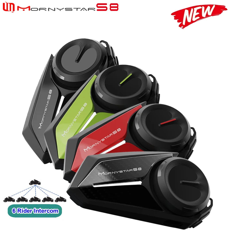 Mornystar S8 Motorcycle Bluetooth Intercom – 6-Rider Music Sharing