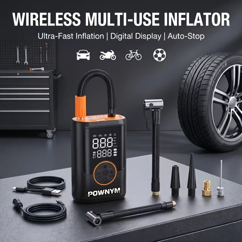 POWNYM 2-in-1 Wireless Tire Inflator & Jump Starter – Portable Air Compressors with Digital Pressure Gauge & LED Light