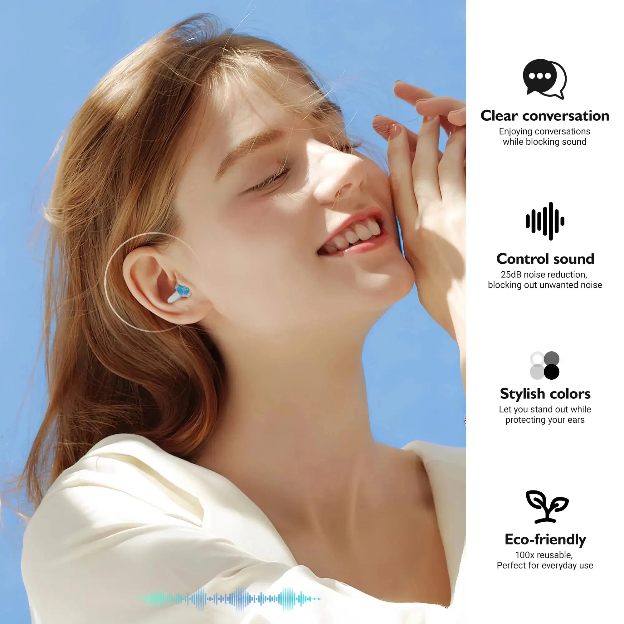 HUAK HUAK-04 / HUAK-05 Reusable High-Fidelity Concert Silicone Ear Plugs Noise Cancelling Musicians Motorcycles Sleeping Work Study Swim – CE Certified – Single or 10-Pair Bulk – Purple Red Blue Black White