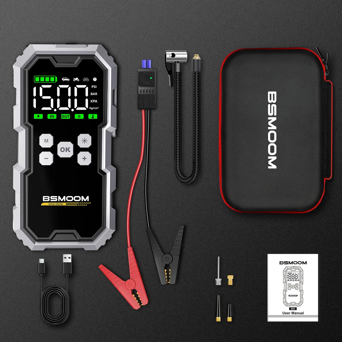 BSMOOM 150PSI Air Compressors Jump Starter Combo 4000A-10000A Portable Car Battery Pack for Motorcycle Car SUV Truck RV