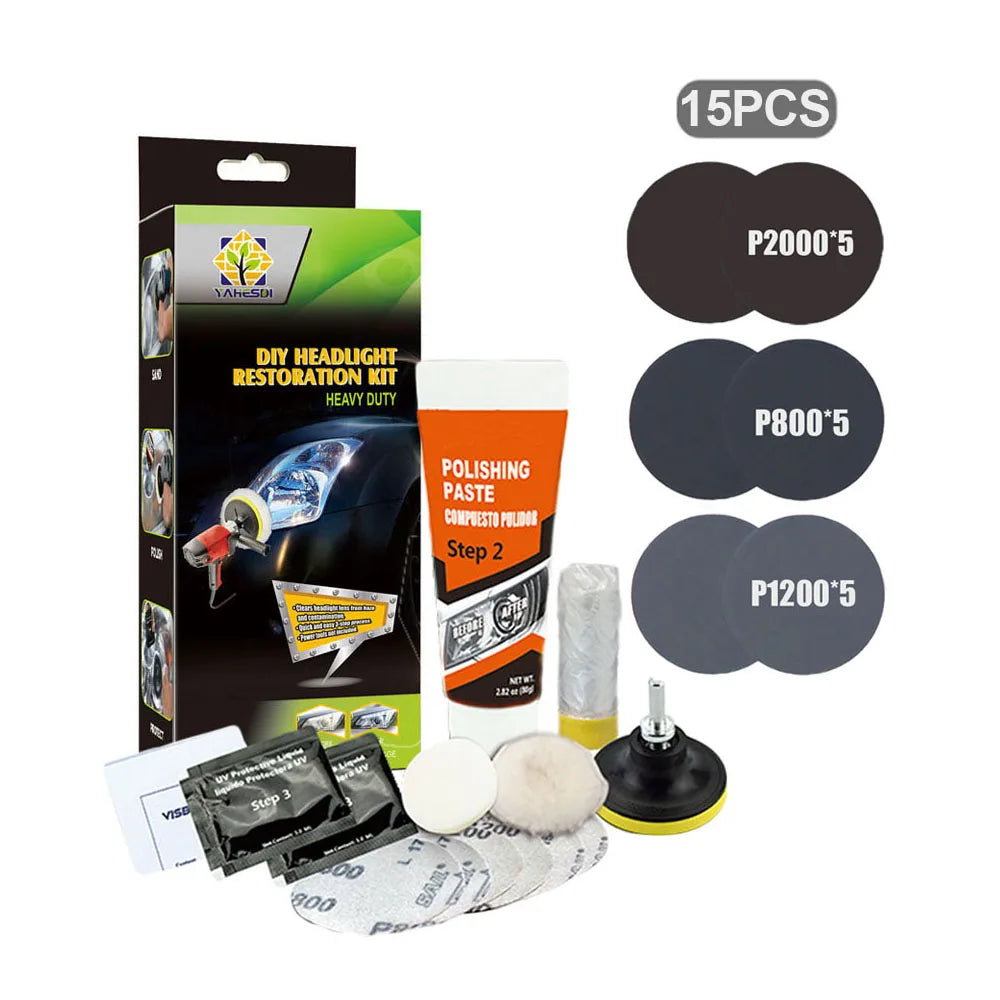 Professional Car & Motorcycle Headlight Restoration Kit – Wet Sand + Polish + UV Protect – Removes Yellowing Scratches – Car / Motorcycle / ATV – 24 Set Options – $40