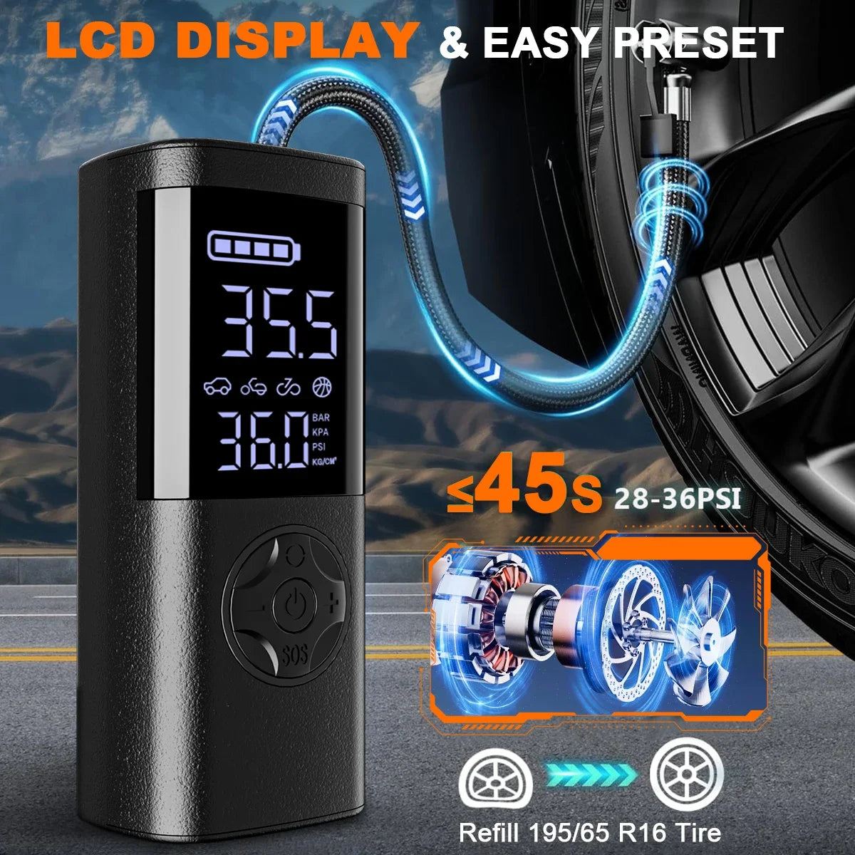 Portable Air Compressor – Mini Wireless Tire Inflator with Digital Display