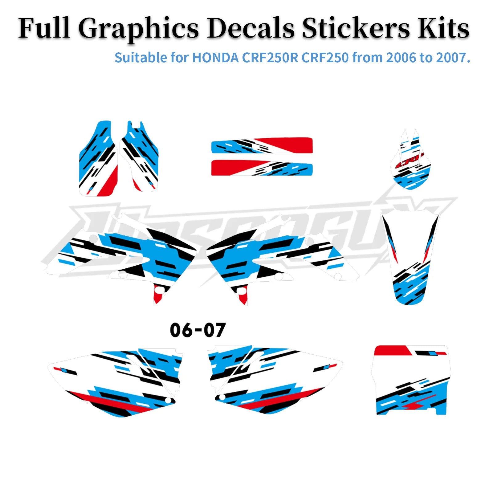 Honda CRF250R 2004–2009 Motorcycle Graphic Background Decal Sticker Kit – 12 Designs – 29mil / 35mil Glossy or 31mil 3D – Ships from USA – $72–$78