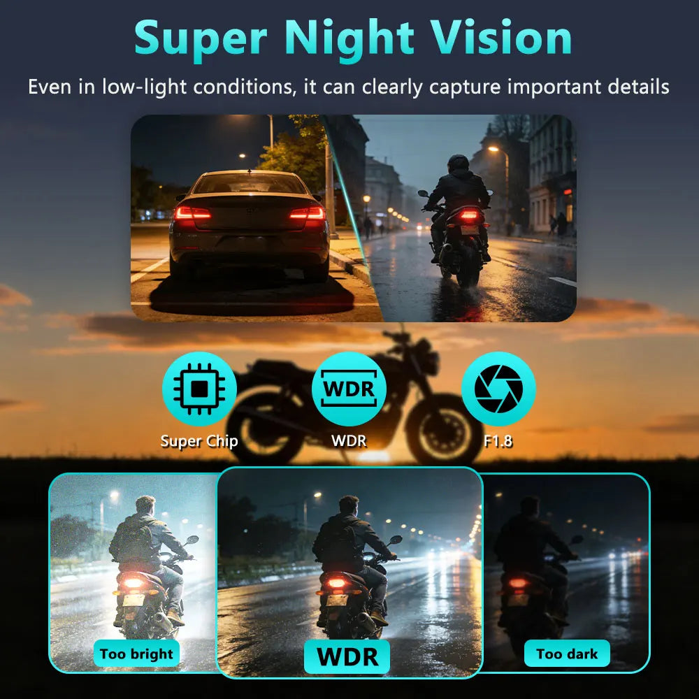 WDSZKMYF 2K HD IP66 Waterproof Mini Motorcycle Dash Cam 170° WiFi Night Vision Loop Recording USB Motorcycle Camera DVR for Motorcycle E-Bike Bicycle Mountain Bike
