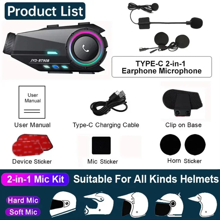 Motorcycle Bluetooth Headset – Wireless Helmet Intercom with Camera