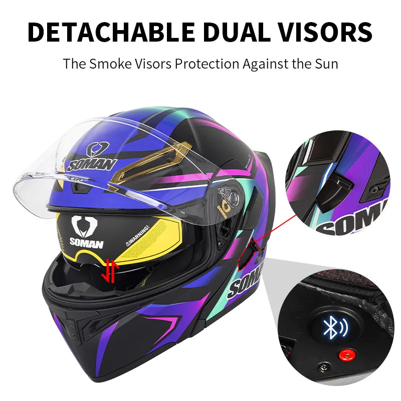 DOT Approved Modular Full Face Motorcycle Helmet – Flip-Up Dual Visor, All-Season