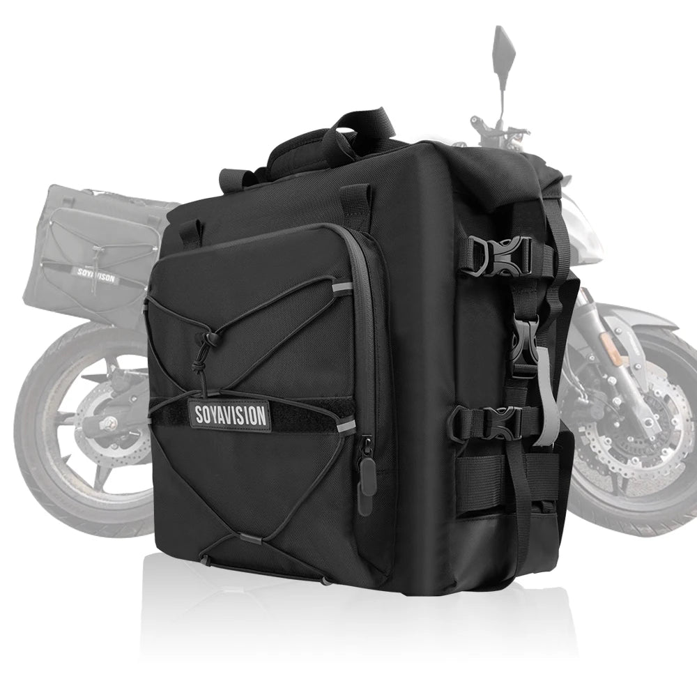 SOYAVISION Motorcycle Saddlebag Waterproof Side Bag 20L 500D Polyester Travel Motorbike Luggage Rear Seat Bag for BMW R1200GS ADV Kawasaki Yamaha Honda Suzuki – Black (1PC / 2PC)