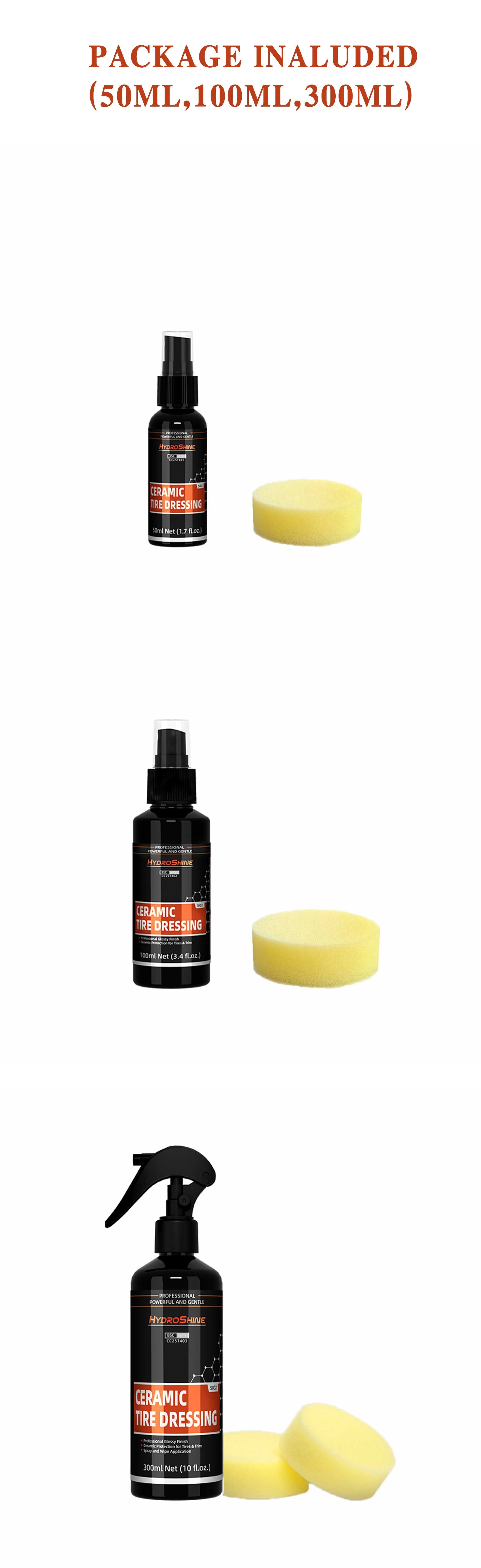 Hydroshine Ceramic Tire Dressing – Black Wet Look Tire Shine Deep Glossy Finish UV Protection Long-Lasting – 50ml / 100ml / 300ml – $14–35