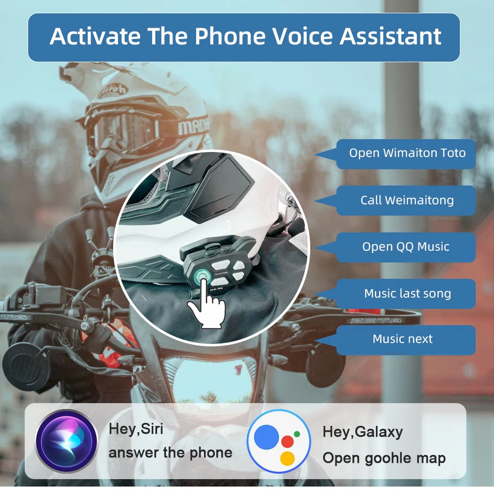 WAYXIN R9 Motorcycle Bluetooth Intercom – 6-Rider 1500m