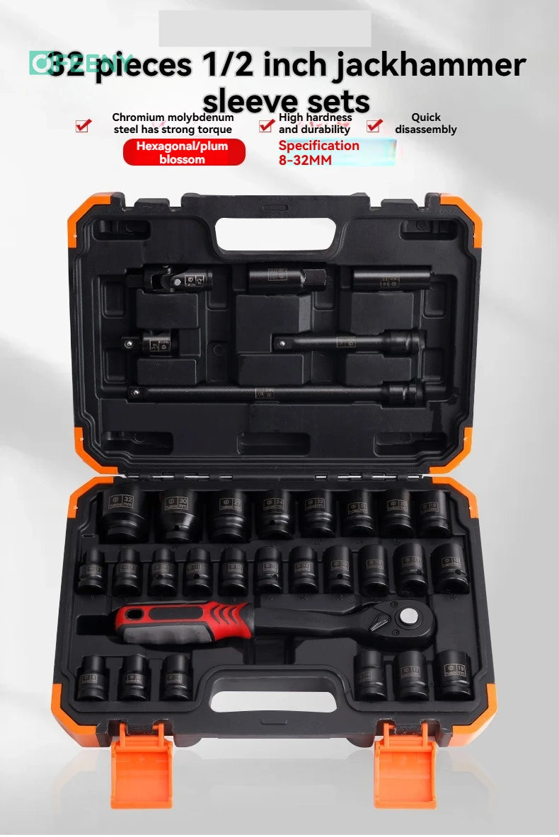32-Piece Chrome Vanadium Steel Socket Wrench Set – Auto / Car / Truck / Motorcycle Repair – $140