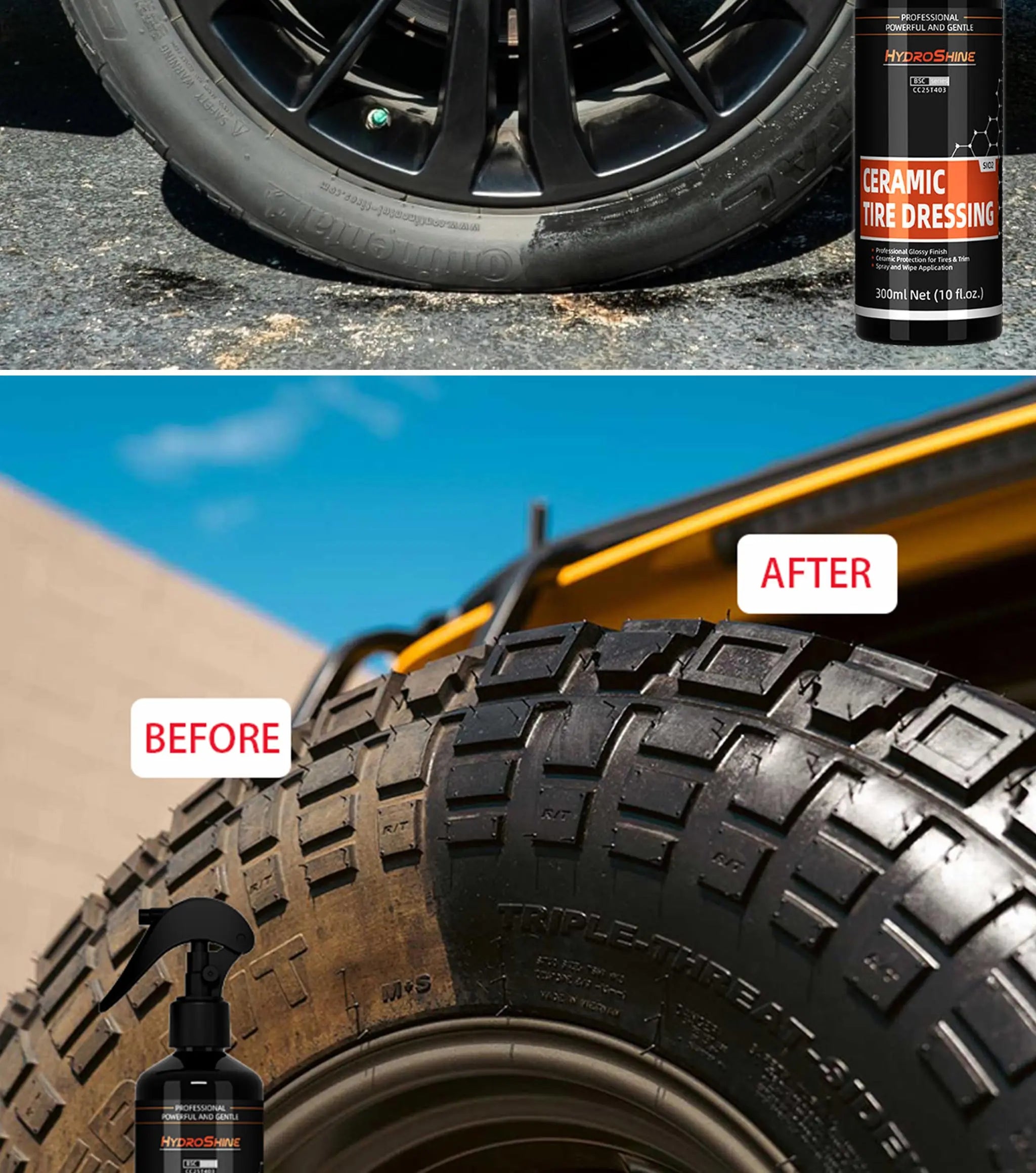 Hydroshine Ceramic Tire Dressing – Black Wet Look Tire Shine Deep Glossy Finish UV Protection Long-Lasting – 50ml / 100ml / 300ml – $14–35