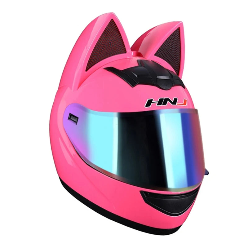 Cute Cat Full Face Ear Helmet for Street and Motocross Riding