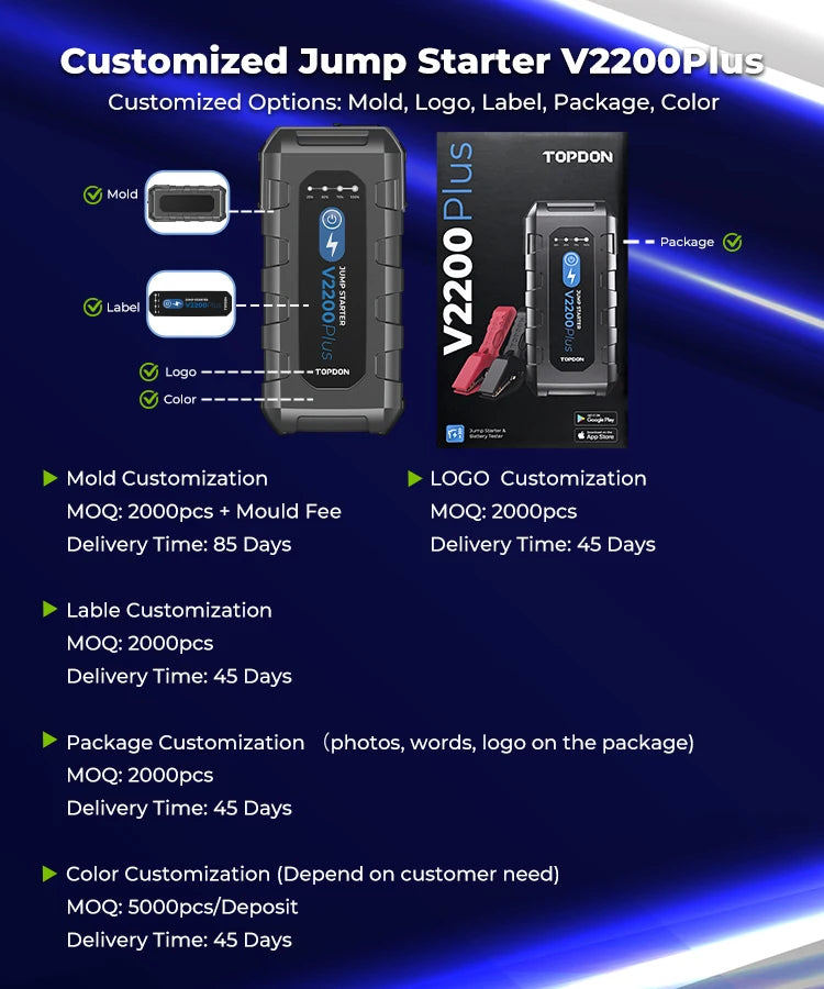 TOPDON V2200Plus 2200A Jump Starter – 2-in-1 Battery Tester & Power Bank for Cars, Trucks & Motorcycles