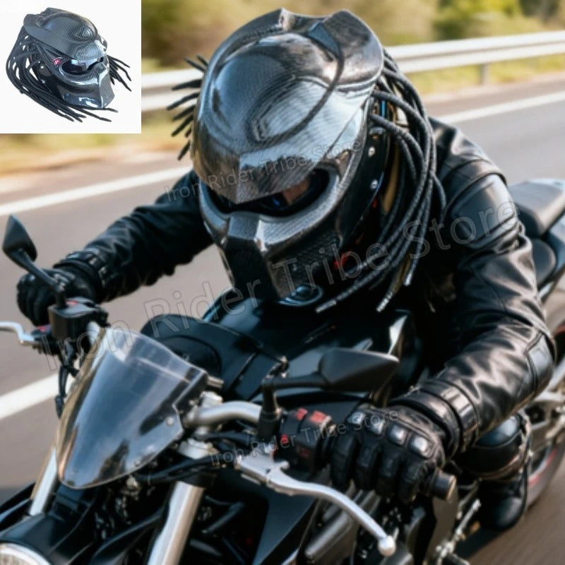 Carbon Fiber Helmets – Predator Full Face Motorcycle Helmet, DOT & ECE Certified, Retro Racing Design