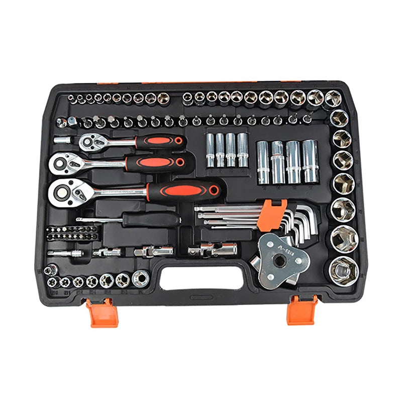 tungfull 121-Piece Chrome Vanadium Steel Socket Ratchet Wrench Set – Auto & Motorcycle Repair – Storage Box – $188