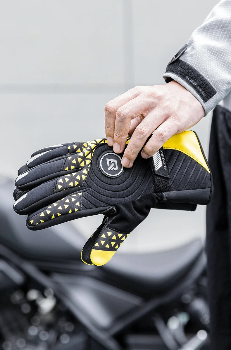 ROCKBROS Winter Warm Bike Gloves Touch Screen Windproof Thermal Motor Bicycle Gloves Men Women SBR Pad Shockproof Cycling Gloves