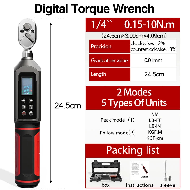 KAPMORE KAP-01 Digital Torque Wrench – ±2% Accuracy – LED + Buzzer Alert – 4 Units (Nm/ft-lb/in-lb/kgf-cm) – 0.15–100 Nm – from $113
