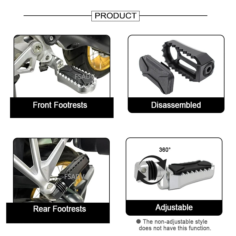 BMW F750GS F850GS F850GS Adventure 2018–2023 Adjustable Front & Rear Foot Pegs – Aluminum + Rubber – Silver or Black – Fixed or 360° Adjustable – $77–$97