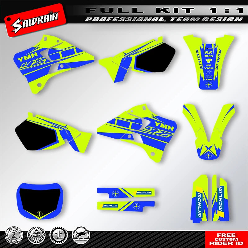 Sawrain MCHMFG Custom Team Graphics Decals Kit for Yamaha YZ125 / YZ250 1996–2001 – Green Blue 003 – Glossy Film – Custom Fit