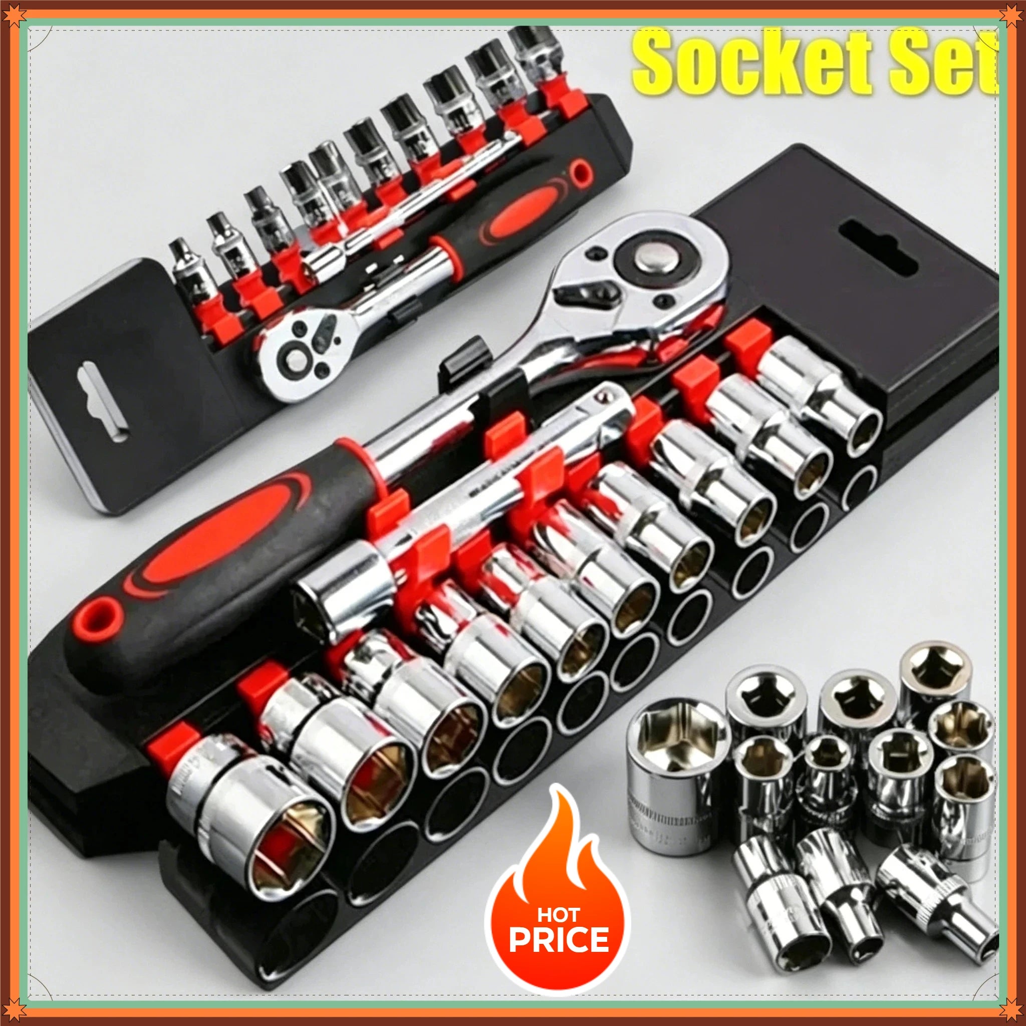 12-Piece Portable Ratchet Wrench Socket Set – 4–13mm Metric – Chrome Vanadium Steel – Bike / Motorcycle / Car / Boat – from $9
