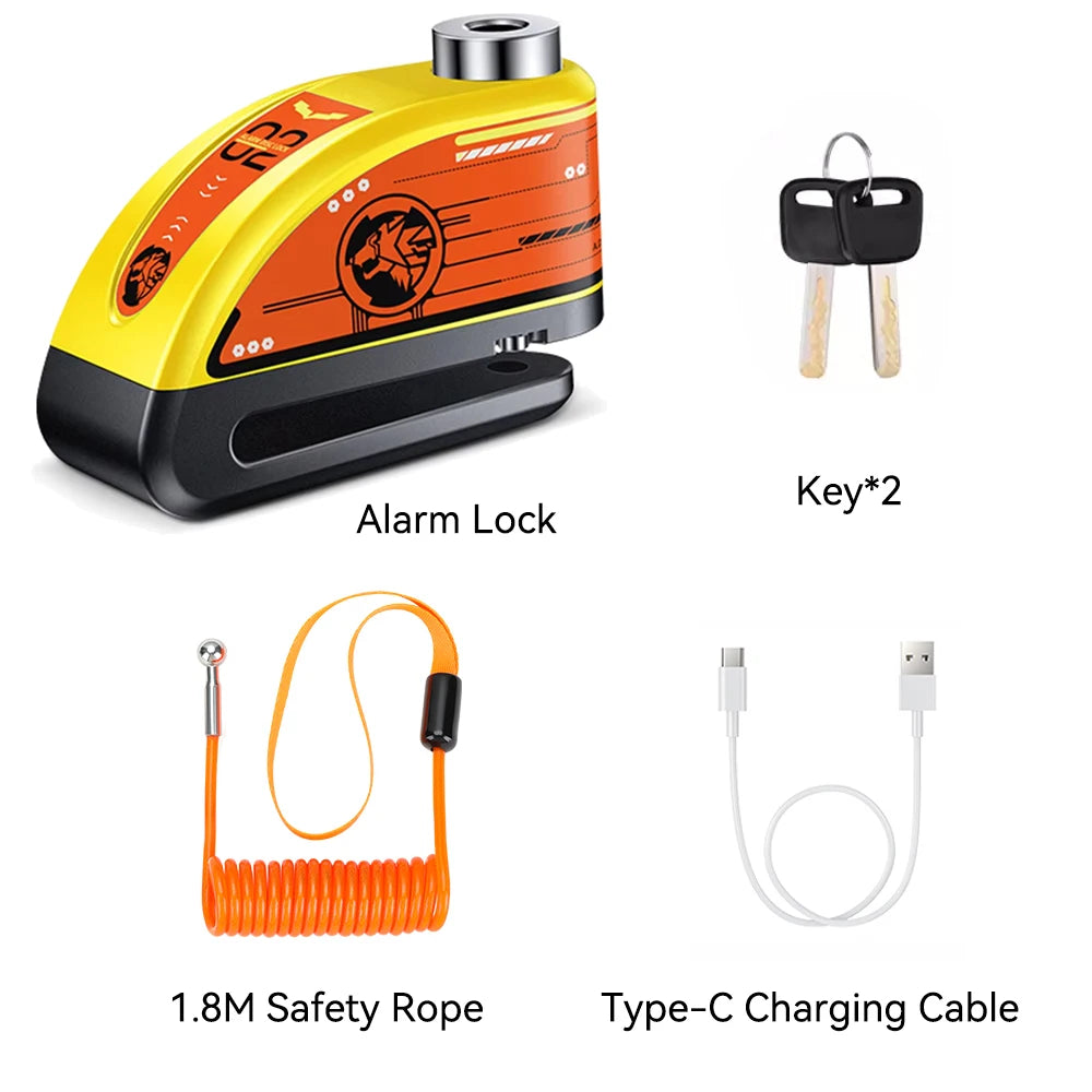 Elecpow Rechargeable Motorcycle Bicycle Scooter Alarm Disc Brake Lock Waterproof Anti-Theft Reminder Cable – 120dB USB-C IP67 7mm 285g CE FCC RoHS – With or Without Rope