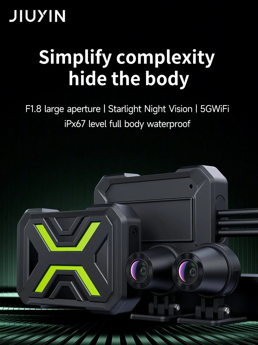 JIUYIN Dual Lens Motorcycle Dash Cam 720P/1080P Front & Rear Waterproof WiFi Night Vision Loop Recording Motorcycle Camera DVR Black Box G-Sensor