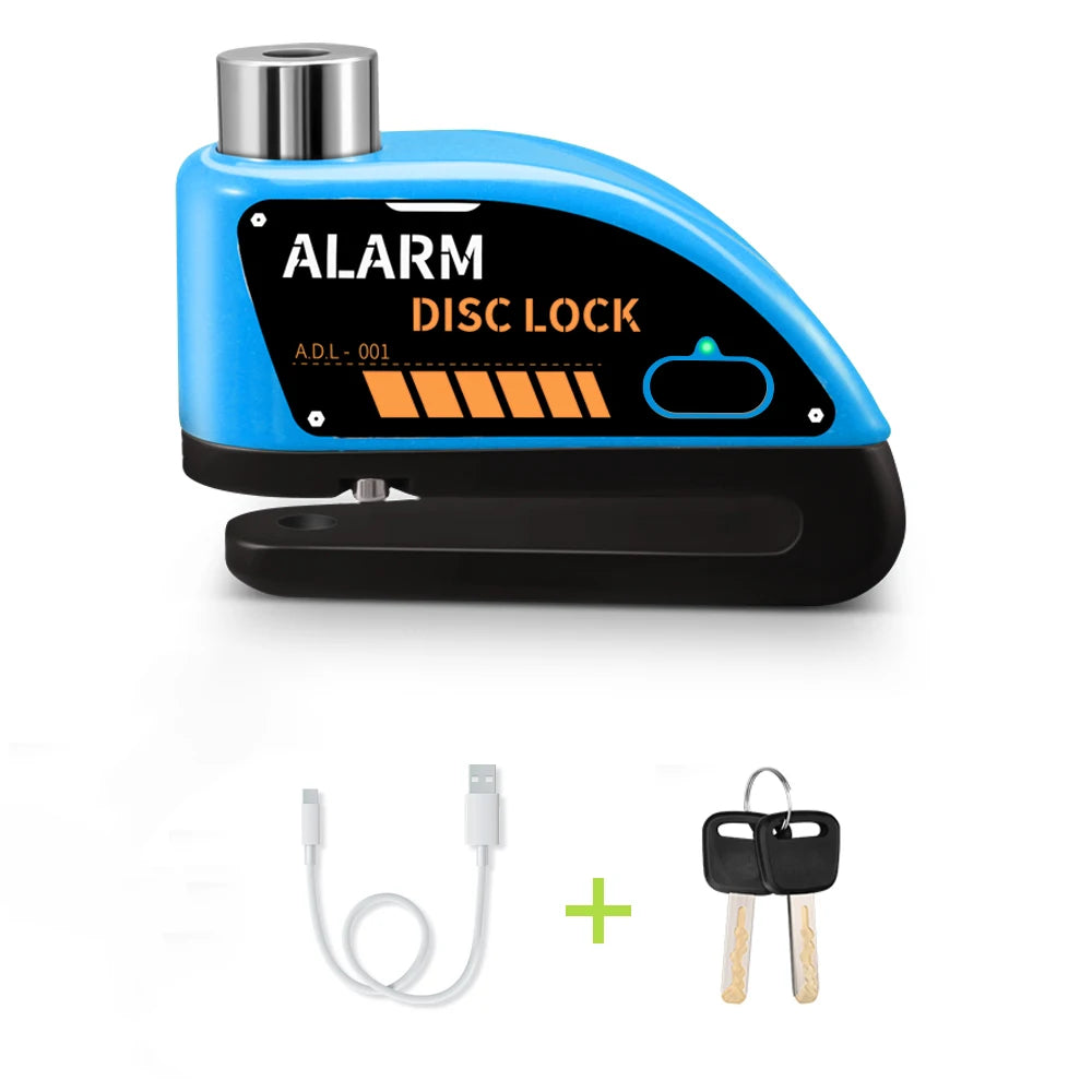 Extractme Motorcycle Alarm Disc Brake Lock Security Moto Wheel Disk Padlock Waterproof 120dB Anti-Theft – Fingerprint / Combination / Charging Style – USB-C – 7mm – With or Without Rope