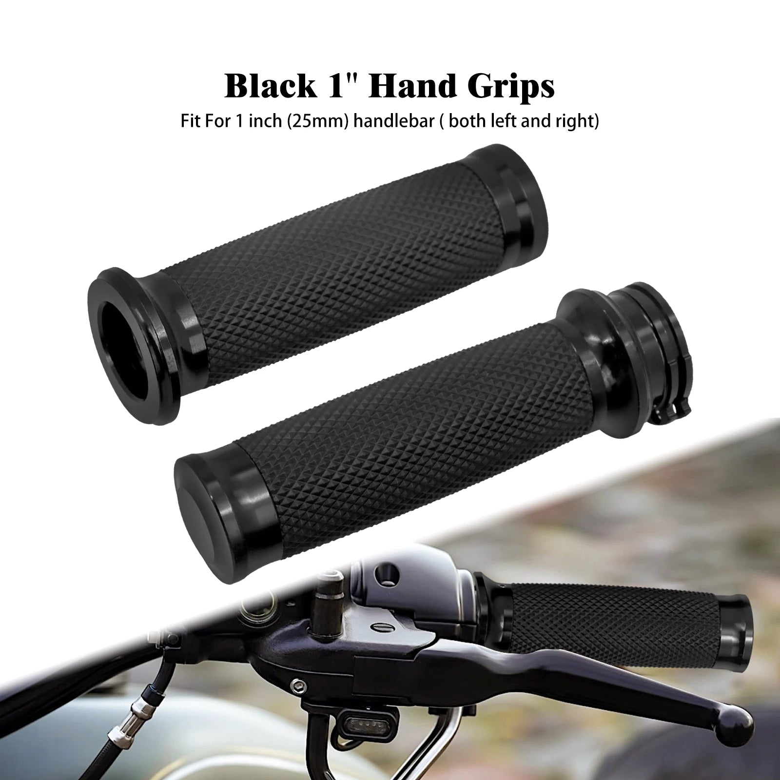 REWMTER Harley-Davidson Motorcycle Handlebar Grips 1" 25mm Aluminum Rubber Lining Hand Grips for Harley Sportster XL 883 1200 XR Touring Road King Dyna Softail V-Rod VRSC – Black / Chrome (1 Pair)