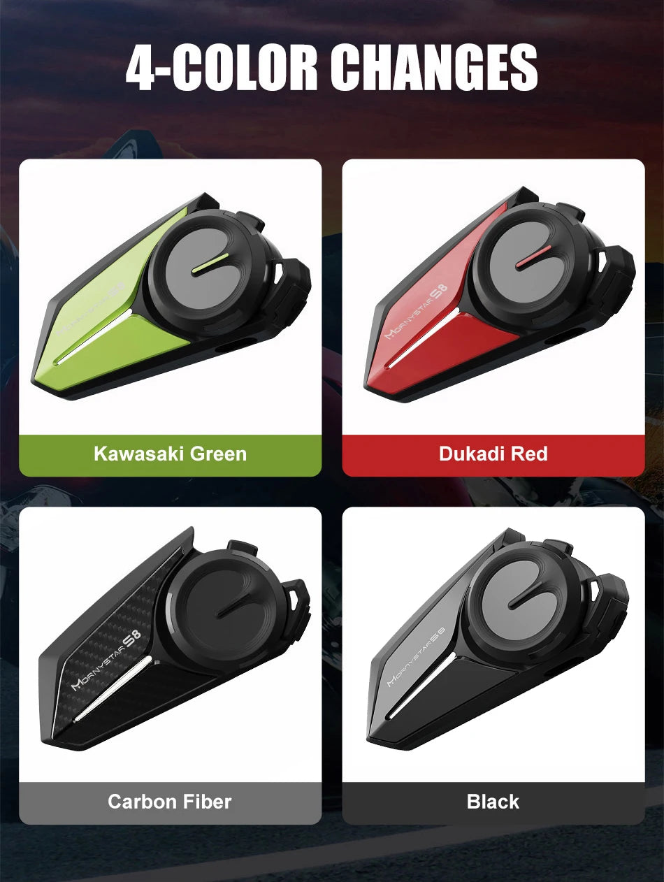 Mornystar S8 Motorcycle Bluetooth Intercom – 6-Rider Music Sharing