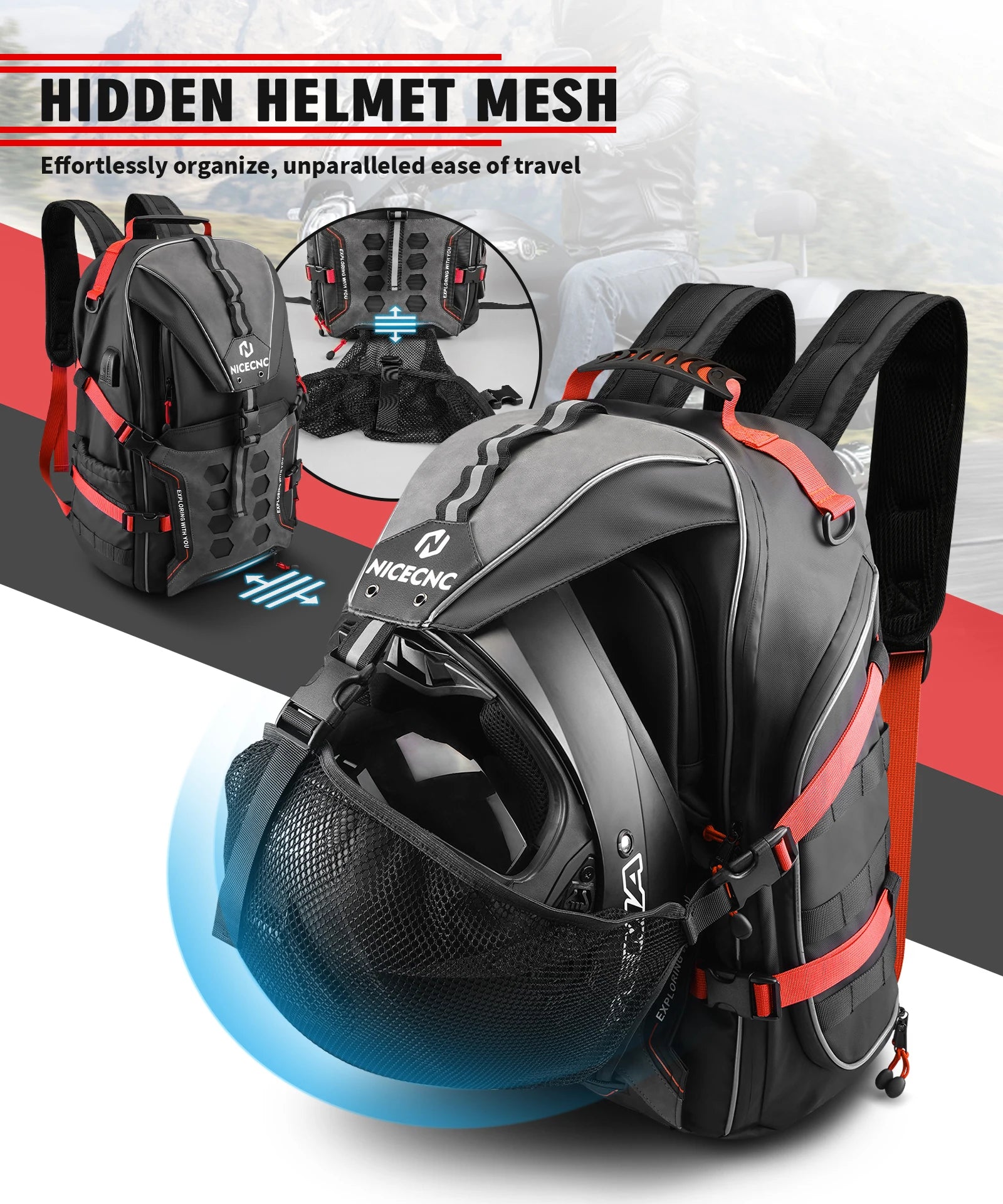 Motorcycle Backpack – 35L Waterproof Large Capacity Helmet & Travel Bag