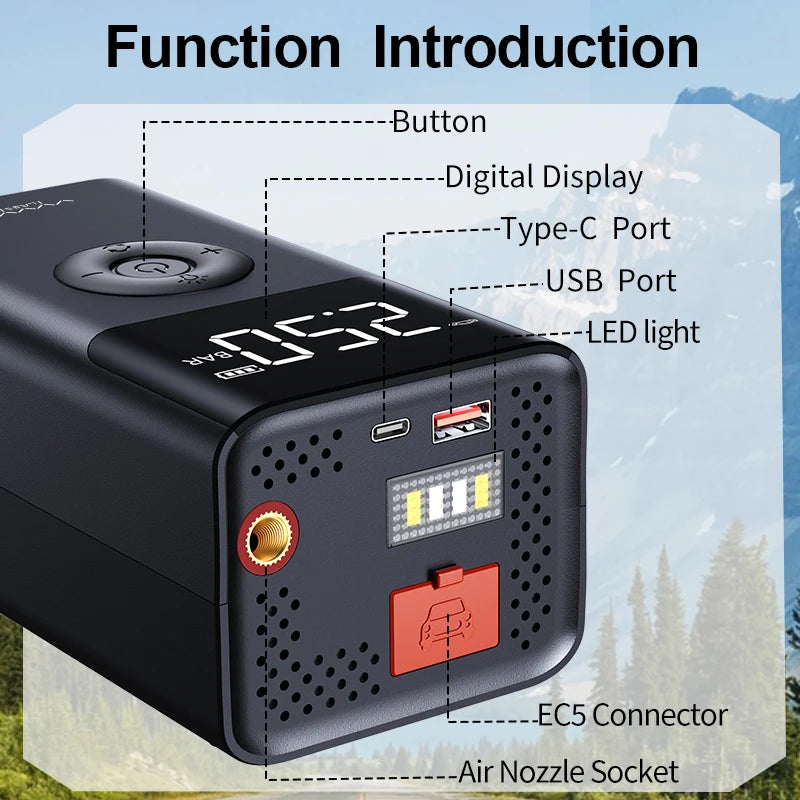 BASEUS QS003 Plus 4-in-1 Jump Starter – 12V 1000A with 150PSI Air Compressors, LED Light & Power Bank