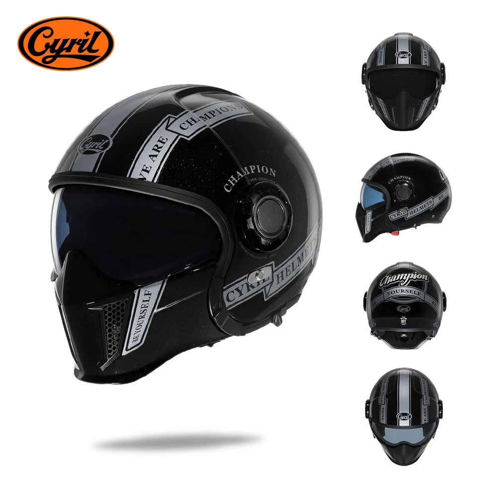 Modular Helmets – DOT Full Face Motorcycle Helmet, Dual Visor, Retro Open Face Design for Men & Women
