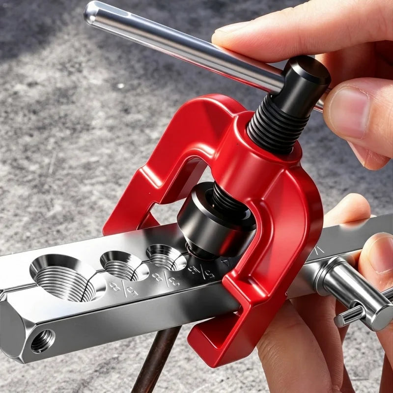 Multi-Size Tubing Flaring Tool Kit – Brake Line Tools – 3/16" 1/4" 5/16" 3/8" 1/2" Copper and Aluminium Brake Fuel Line and HVAC Flaring Tool – Red – $48