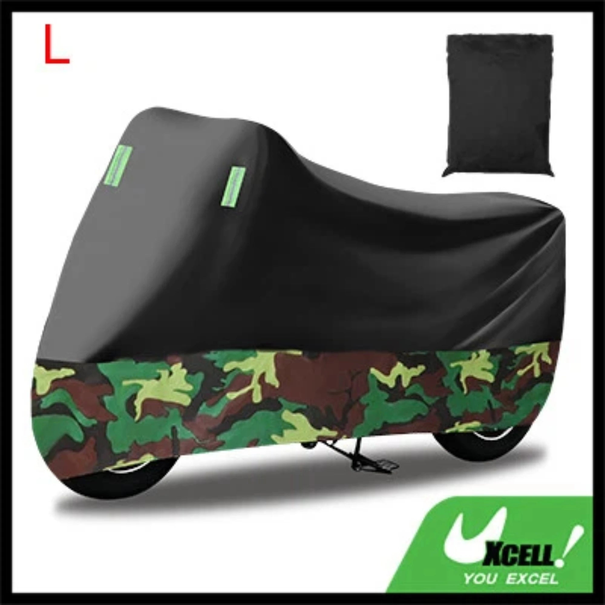 UXCELL Waterproof Camouflage Motorcycle Cover M-XXXXL Outdoor Full Coverage Rain Dust Resistant Motorbike Protective Cover – Fleece Waterproof Cloth 4 Reflective Strips 2 Lock-Holes Universal Fit