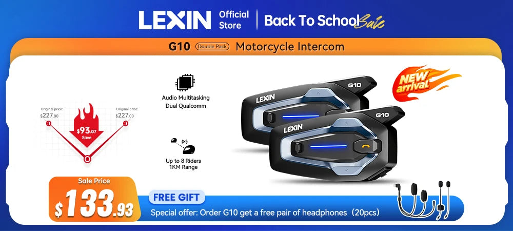 LEXIN B4FM-X Motorcycle Bluetooth Intercom – 10-Rider Music Sharing