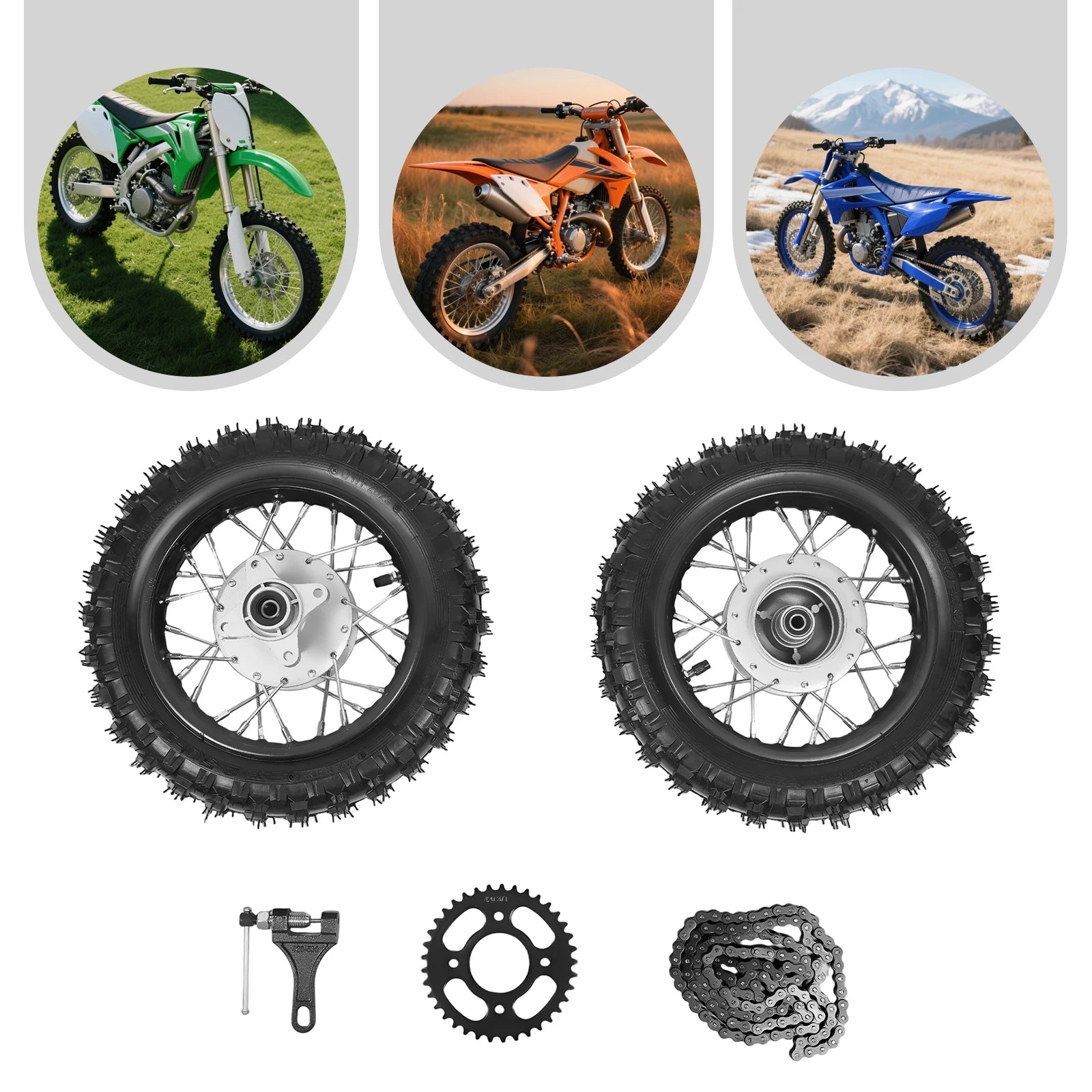 Dirt Bike Tires – 2.50-10 Front & Rear Wheel Rim Tire Set with Drum Brakes