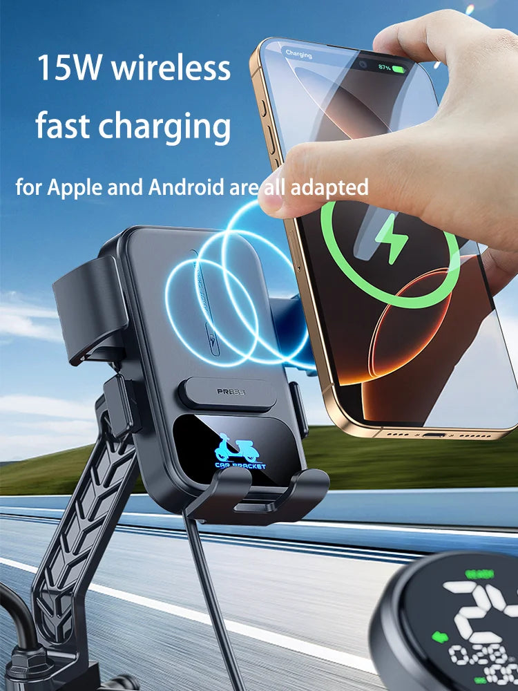 15W Wireless Charging Motorcycle Phone Holder – QC3.0