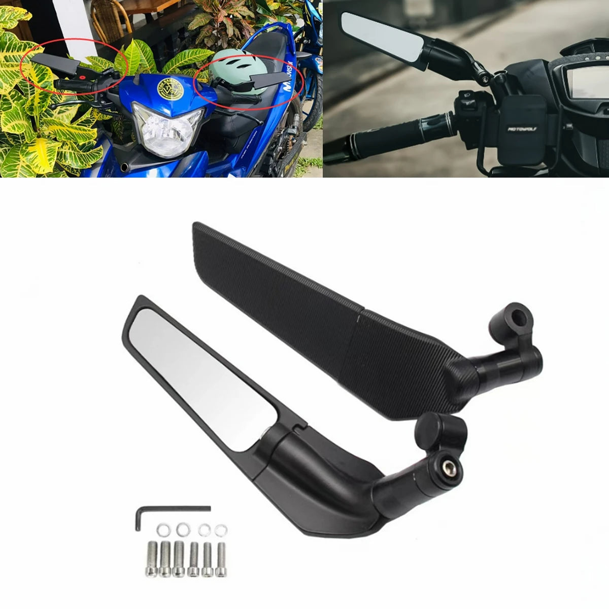 HVLMHA Yamaha MT-07 MT-09 MT-10 Stealth Winglet Rotatable Motorcycle Mirror CNC Aluminium Adjustable Rearview Motorcycle Mirror Kit 2021-2023