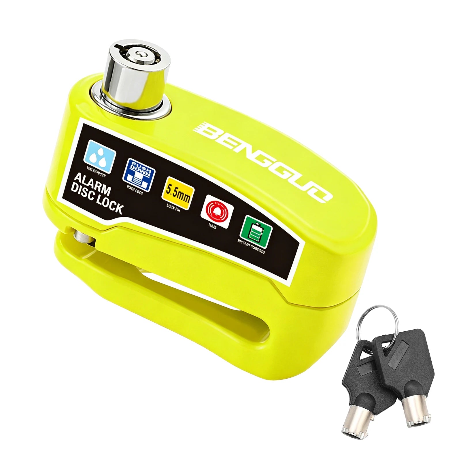Motorcycle Bicycle Disc Lock Security Alarm Protection Padlock with Keys Aluminum Alloy Anti-Theft Scooter Wheel Disc Brake Lock – 110dB – 6mm+ Compatibility – 0.19kg – Green Blue Black Red Yellow