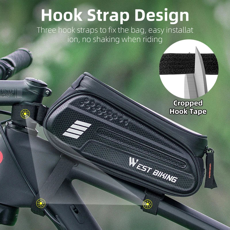 WEST BIKING 1.5L Waterproof Bike Phone Pouch – Touchscreen Top Tube Frame Bag for Up to 7" Phones