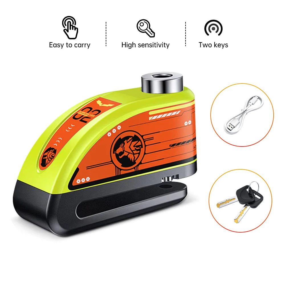 Elecpow Rechargeable Motorcycle Bicycle Scooter Alarm Disc Brake Lock Waterproof Anti-Theft Reminder Cable – 120dB USB-C IP67 7mm 285g CE FCC RoHS – With or Without Rope