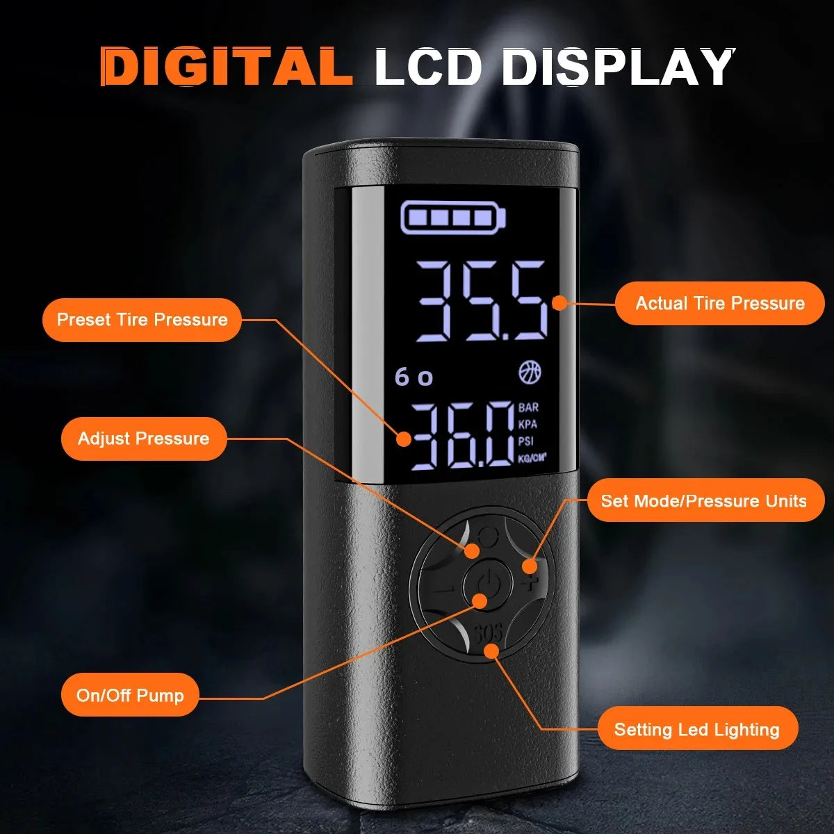 Portable Air Compressor – Mini Wireless Tire Inflator with Digital Display