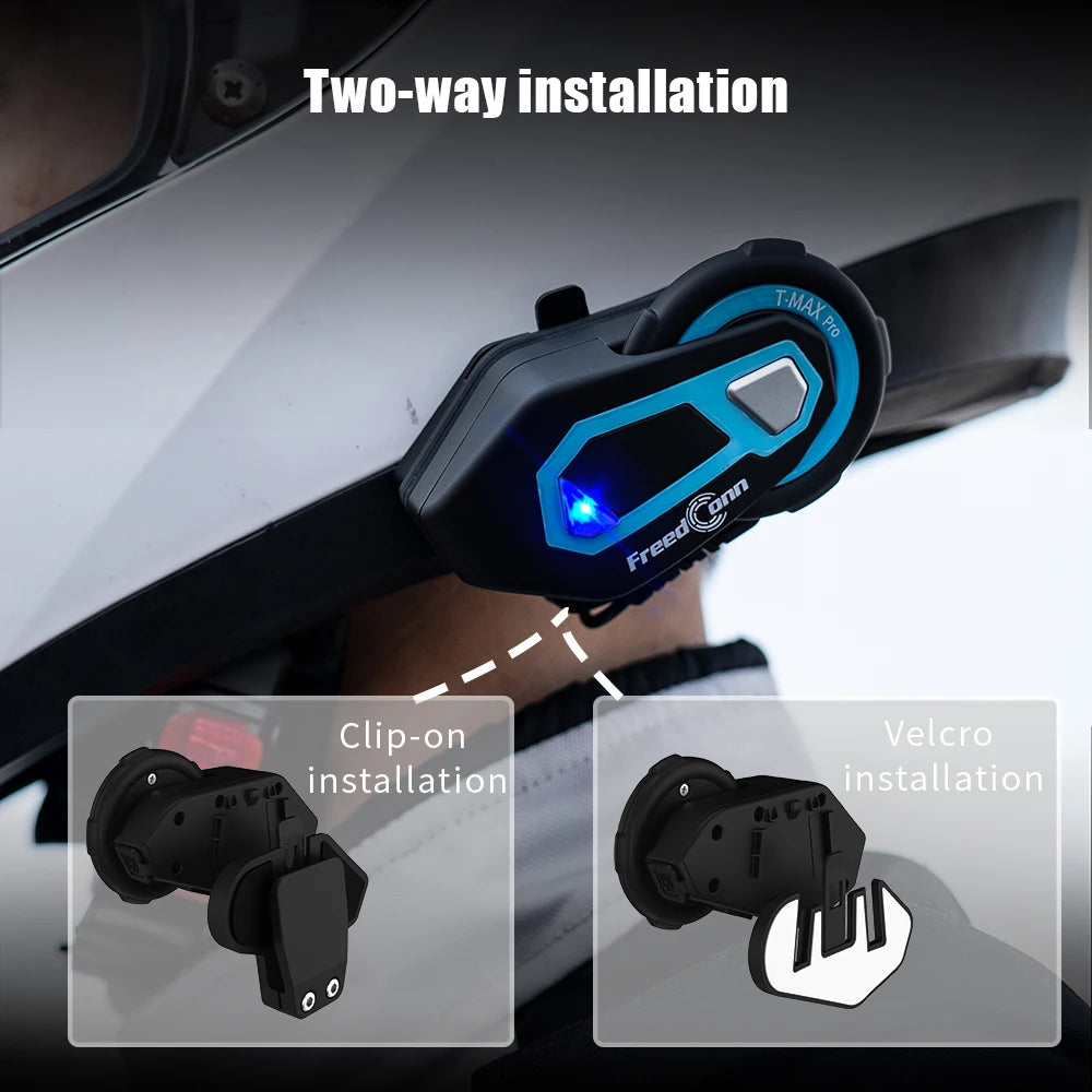 FREEDCONN T-MAX PRO Motorcycle Bluetooth Intercom – 6-Rider 1200m