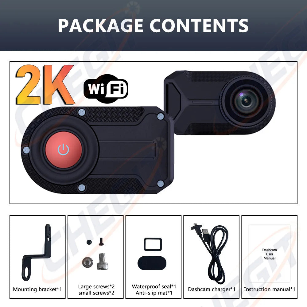 WDSZKMYF 2K HD IP65 Waterproof Motorcycle Dash Cam 170° WiFi Night Vision Loop Recording Motorcycle Camera Black Box for Motorcycle E-Bike Bicycle Mountain Bike
