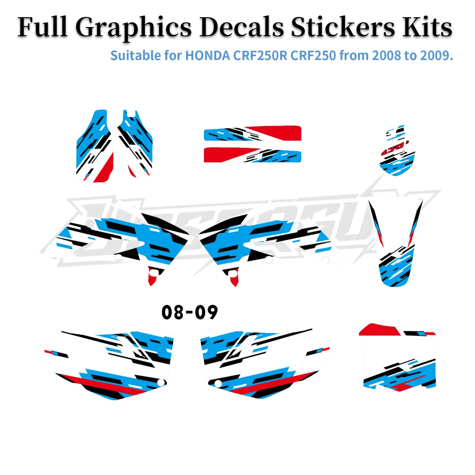Honda CRF250R 2004–2009 Motorcycle Graphic Background Decal Sticker Kit – 12 Designs – 29mil / 35mil Glossy or 31mil 3D – Ships from USA – $72–$78