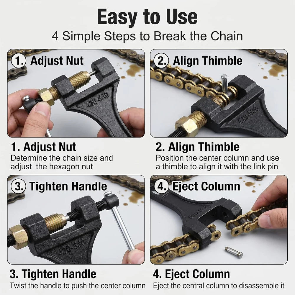 Heavy-Duty Chain Breaker & Riveting Tool – 420–530 Chains – Motorcycle / Bike / ATV / Scooter – Black – $17