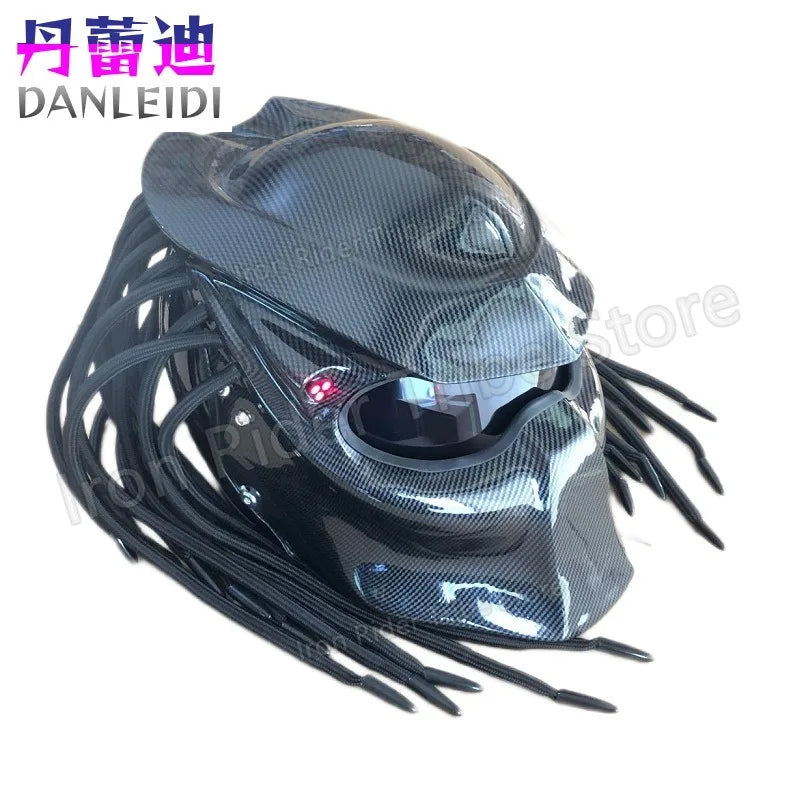 Carbon Fiber Helmets – Predator Full Face Motorcycle Helmet, DOT & ECE Certified, Retro Racing Design